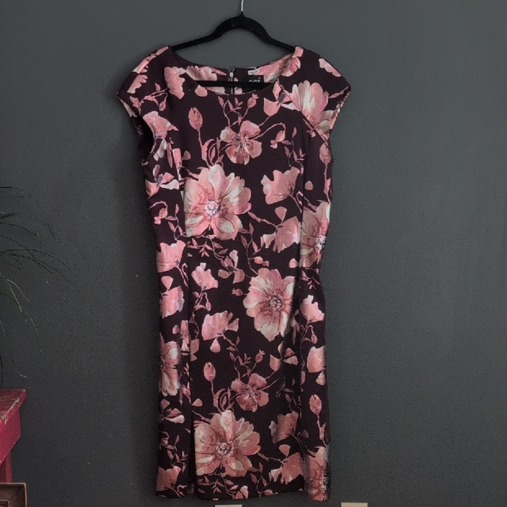 ECI Pink and Black Floral Midi Dress